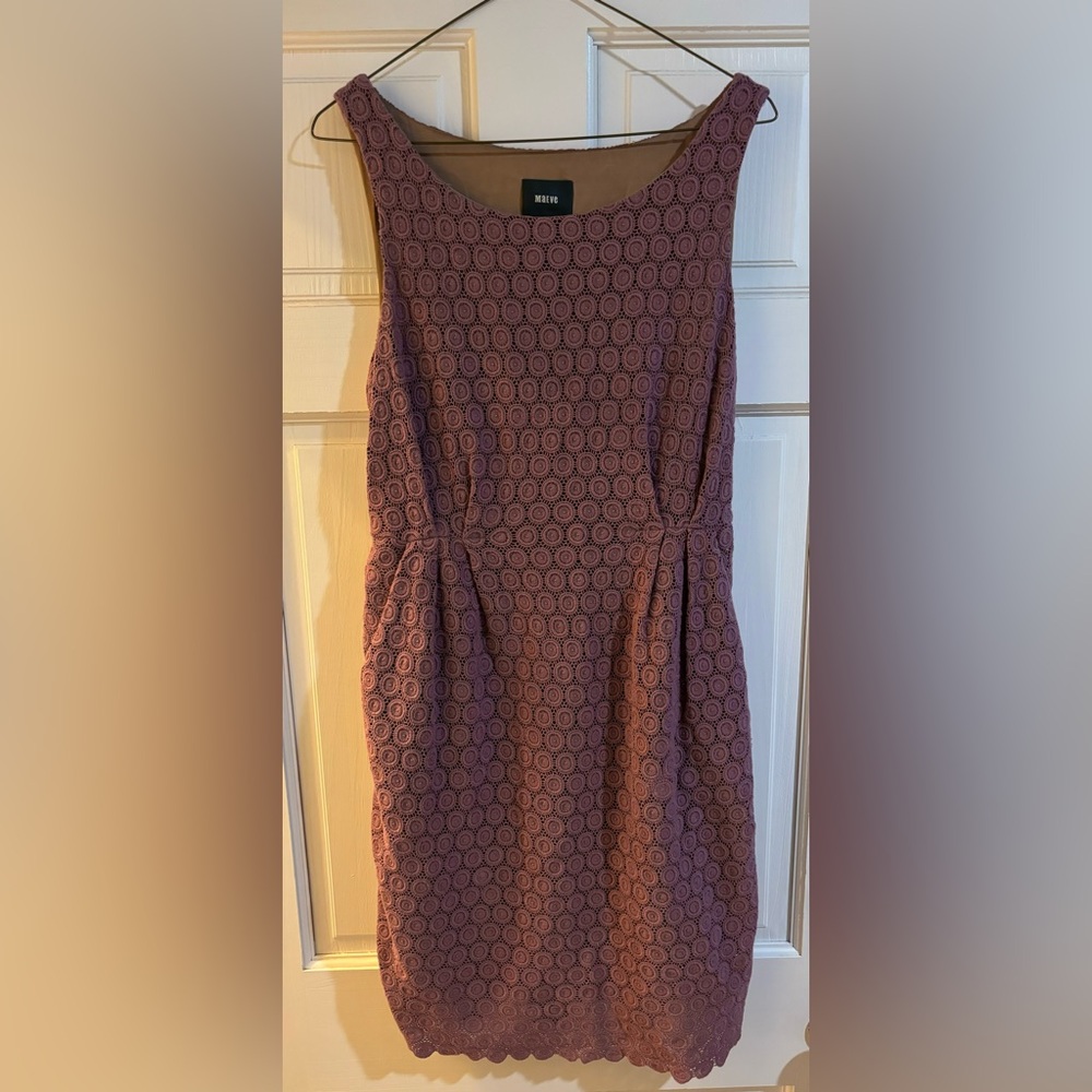 MAEVE ANTHROPOLOGIE Lilac Purple Gathered Lace Eyelet Sheath Dress Size 10P
